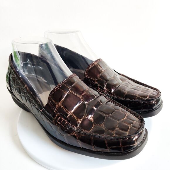 Aravon New Balance Loafers Size 7.5 Whitney Croc Patent Leather Slip On Shoes - Picture 1 of 11